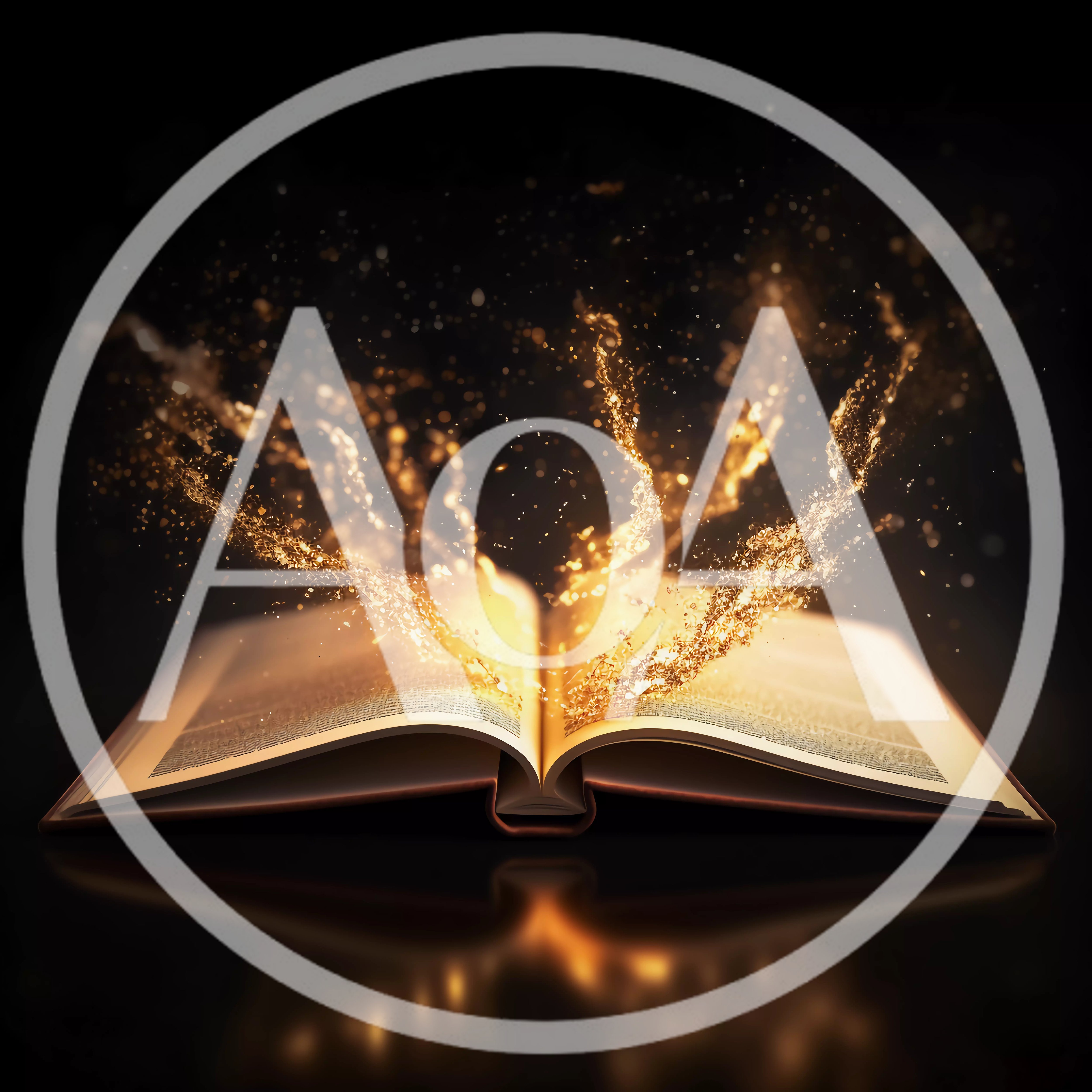 Open Book With Magical Golden Light Particles