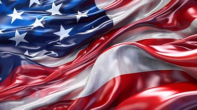 Waving American Flag With Glossy Fabric Texture