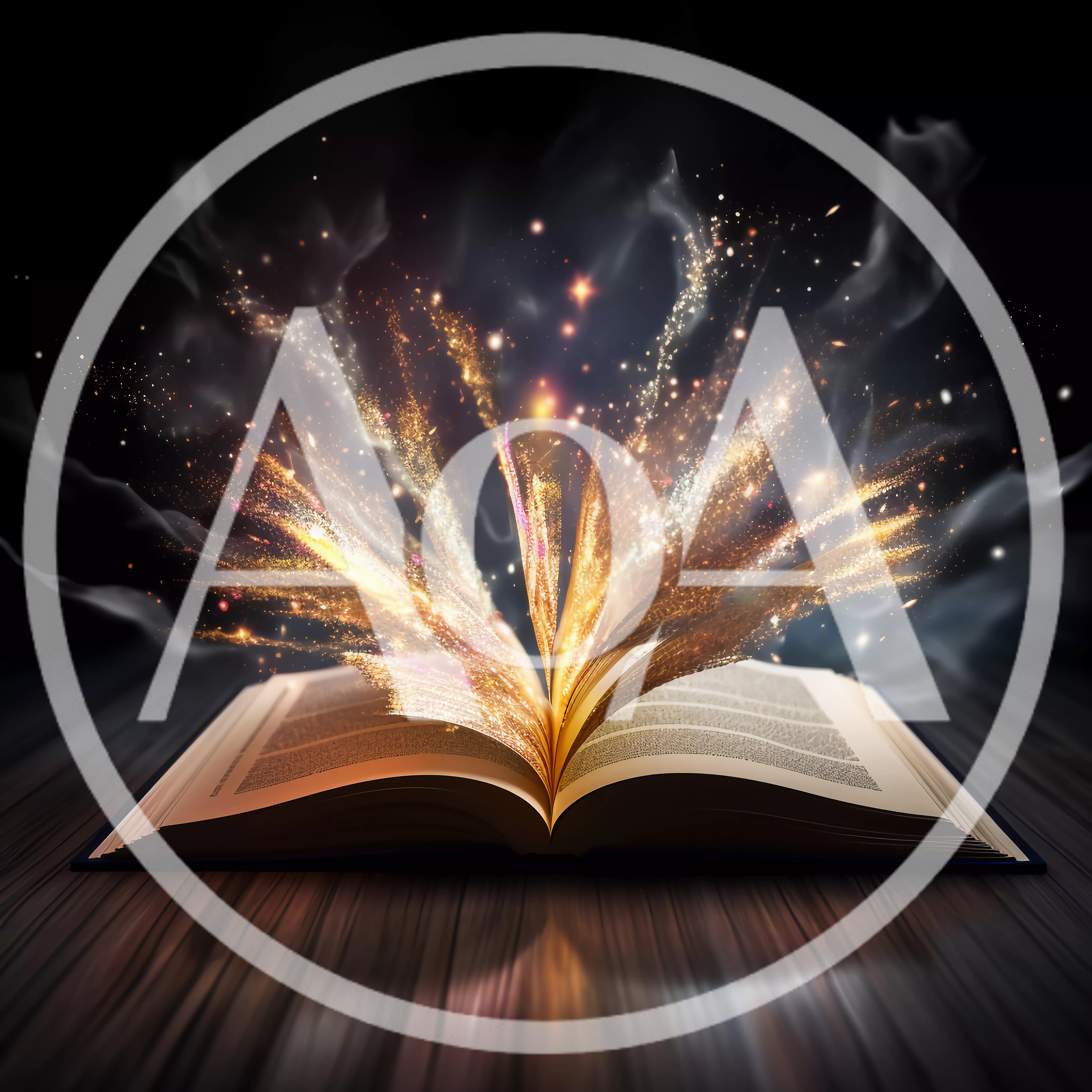 Open Magic Book With Glowing Golden Particles