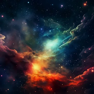 Vibrant Cosmic Nebula With Glowing Stars And Gas Clouds