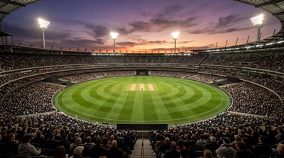 Panoramic View Of A Cricket Stadium At Sunset