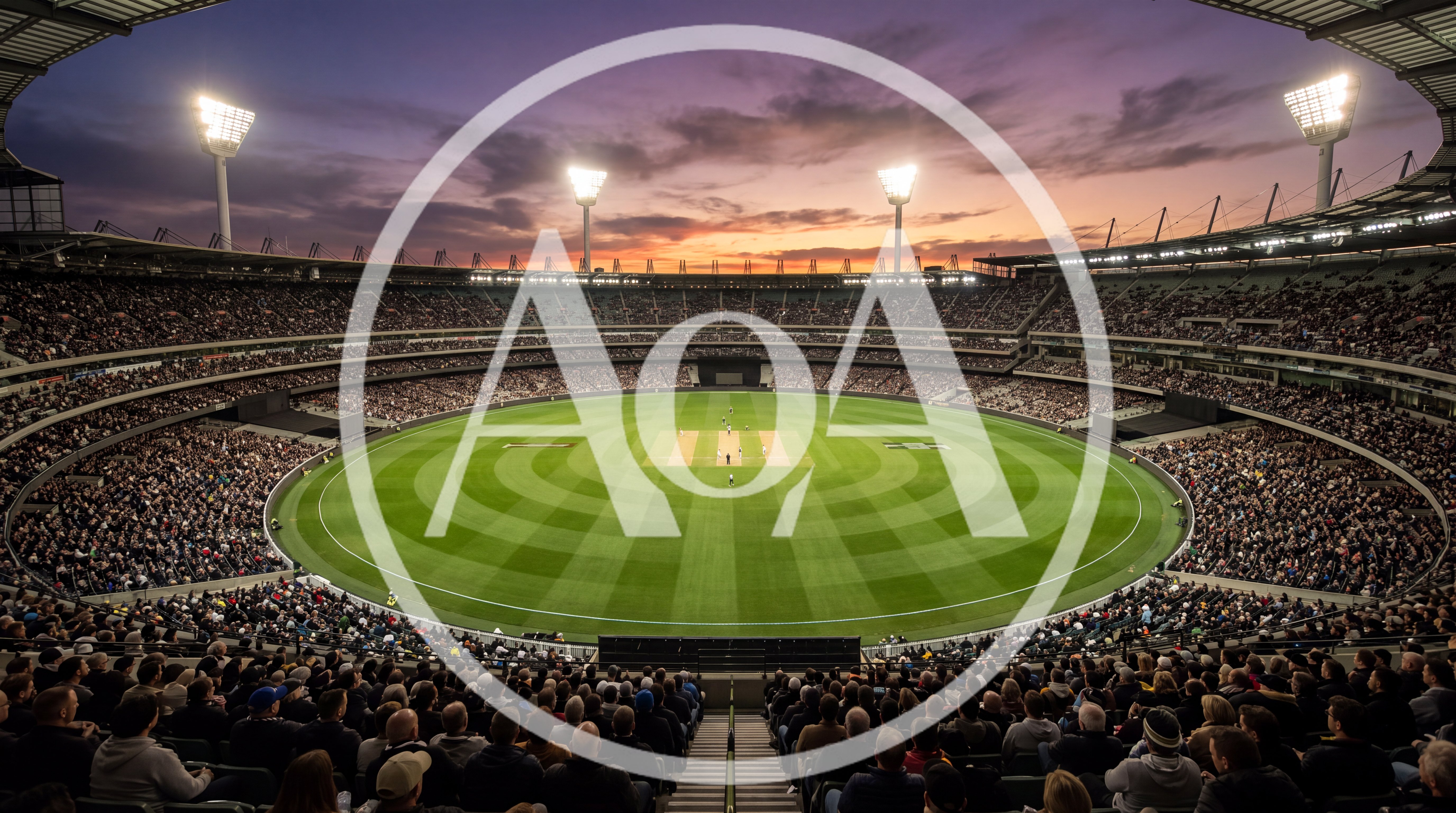 Panoramic View Of A Cricket Stadium At Sunset