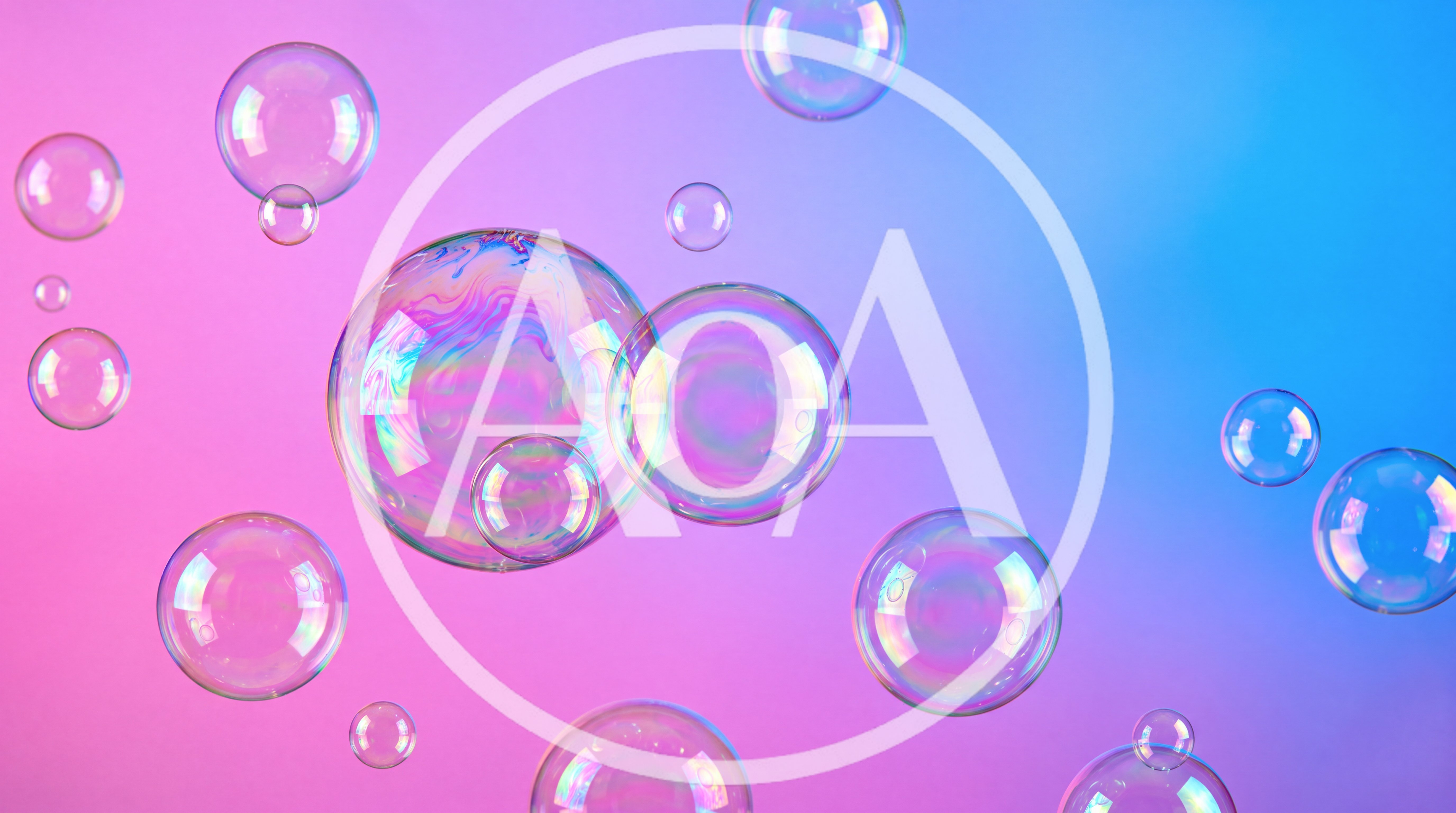 Floating Iridescent Soap Bubbles Against Gradient Background