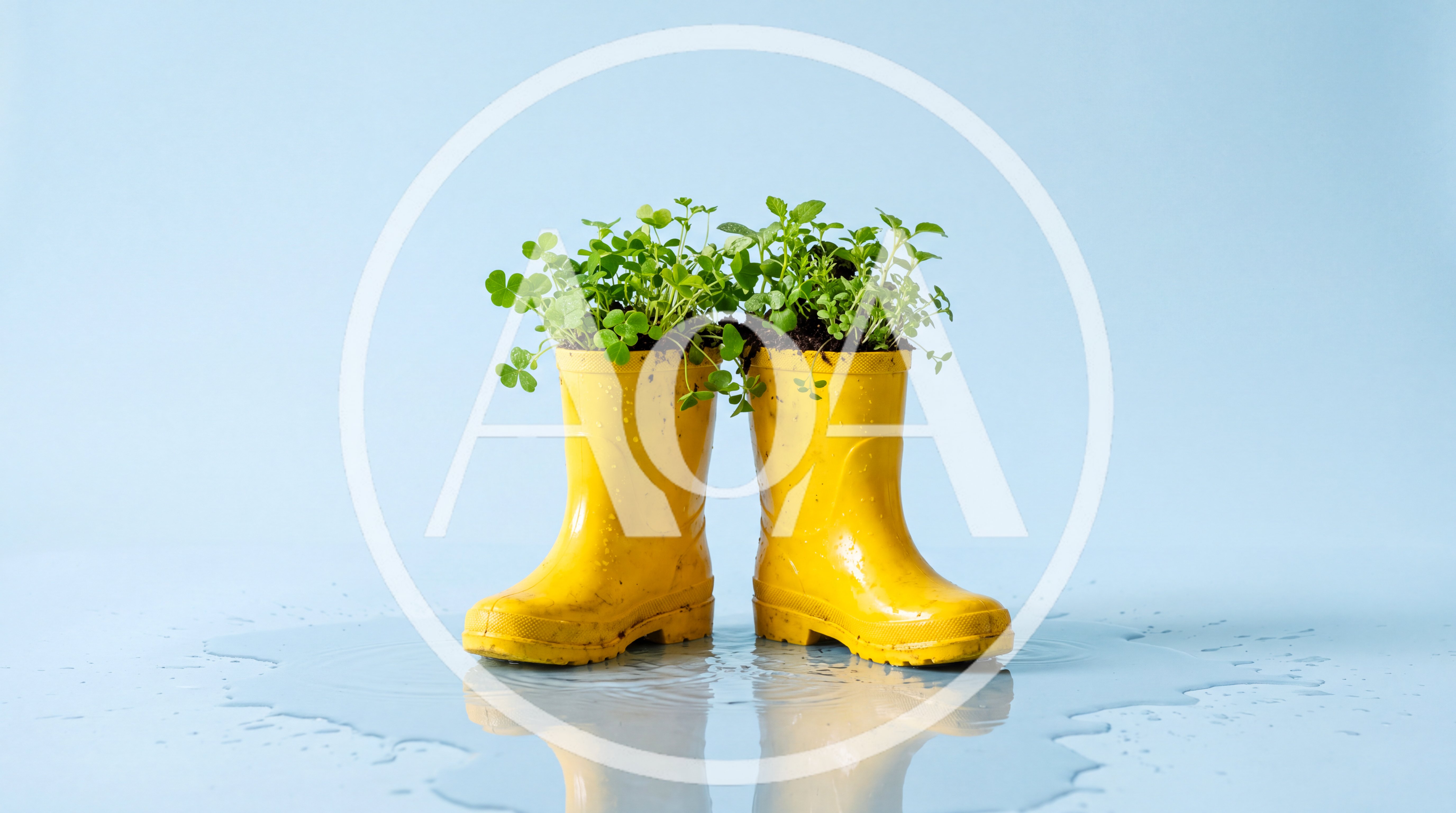 Yellow Rain Boots Used As Planters With Green Sprouts