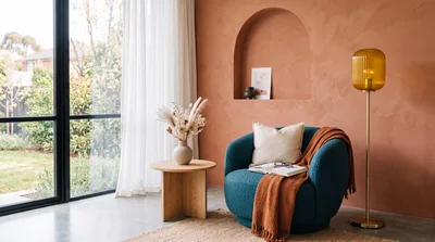 Modern Living Room Corner With Teal Armchair