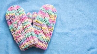 Hand Knitted Pastel Rainbow Wool Mittens