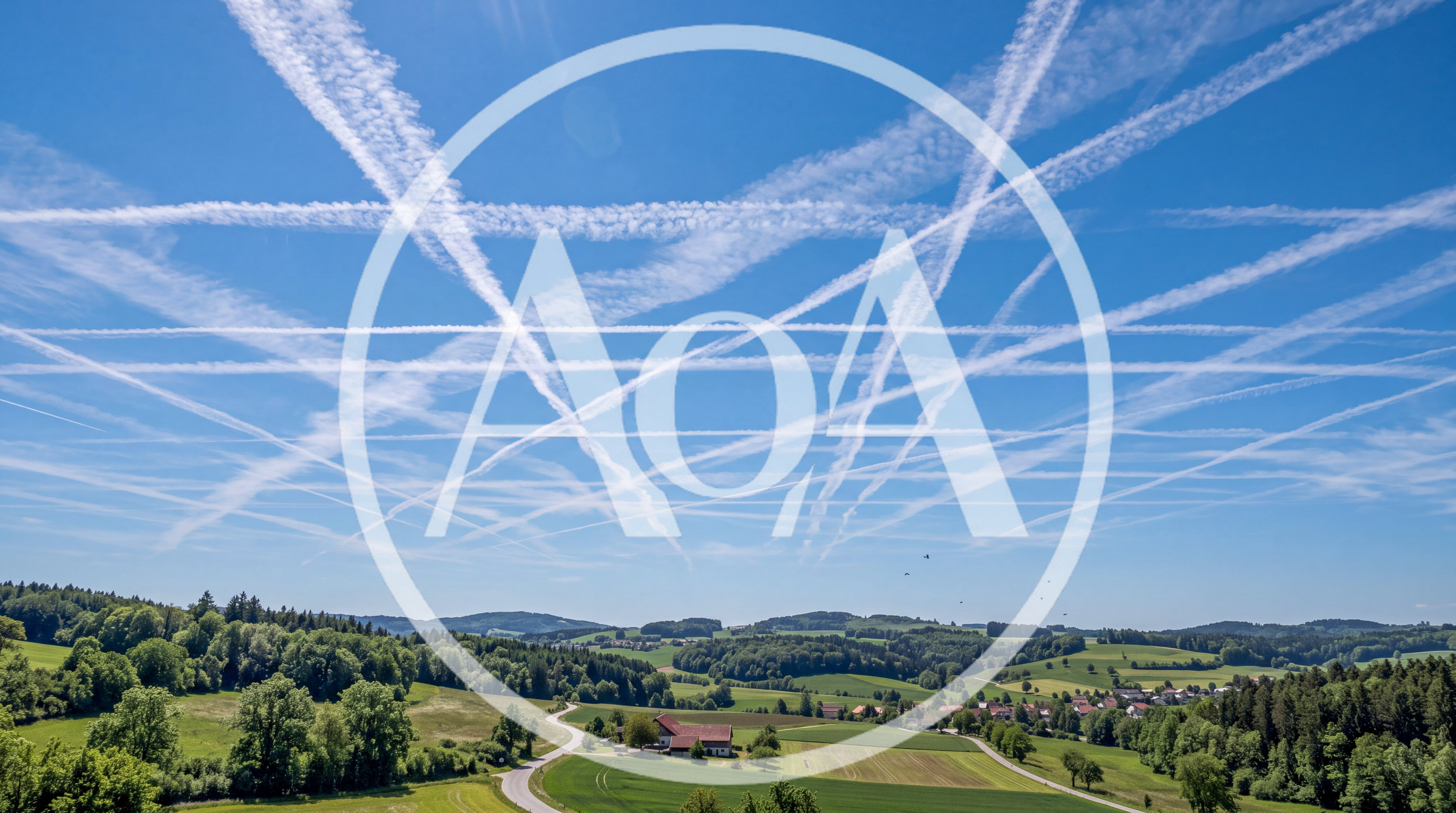 Contrail Grid Over Rural German Landscape