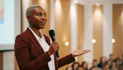 Professional Woman Giving A Presentation At A Conference