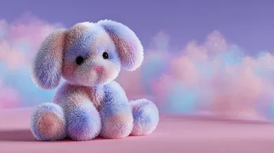 Fluffy Pastel Stuffed Bunny Toy Sitting