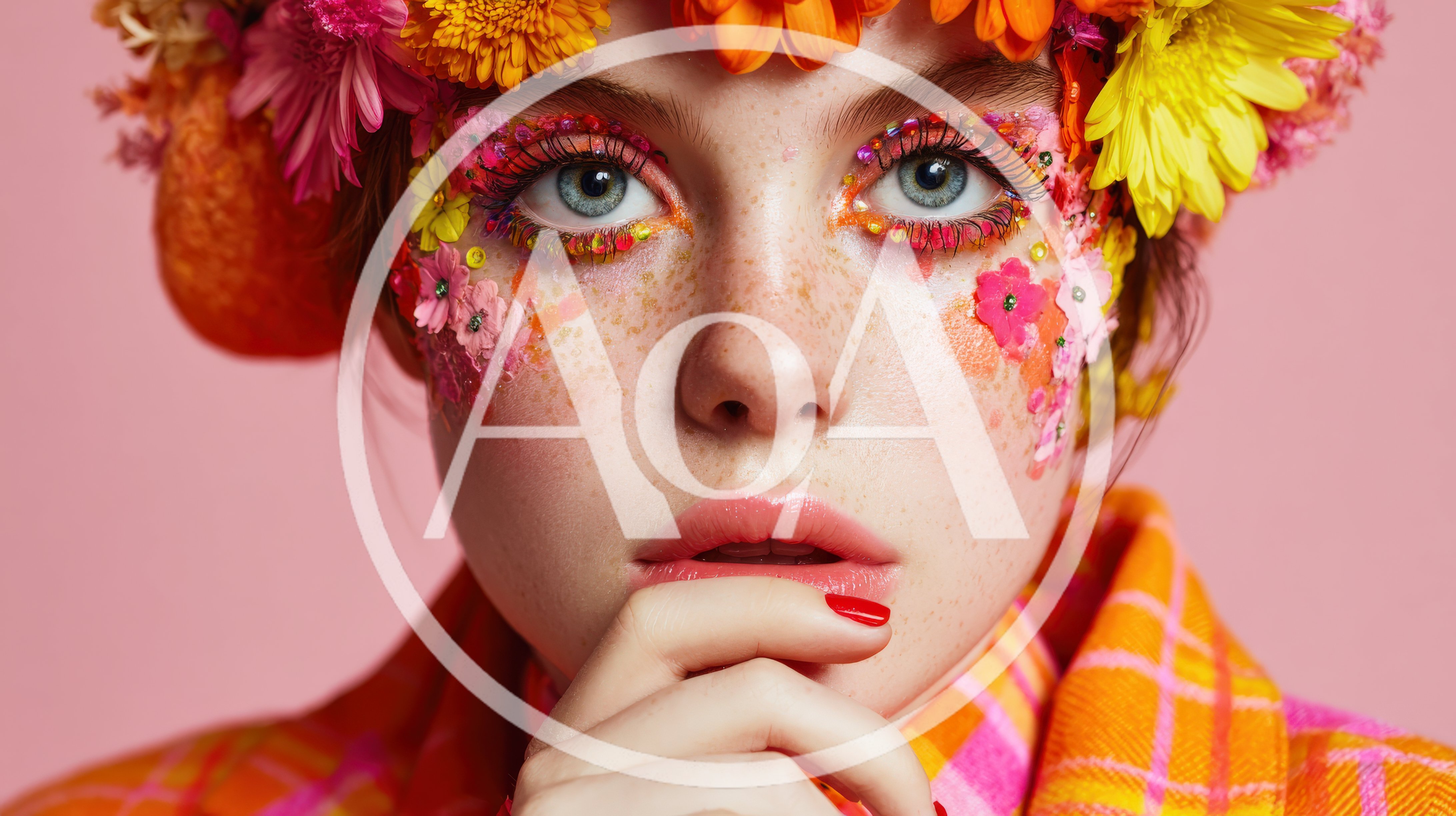 Portrait Of A Young Woman With Floral Makeup