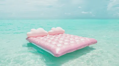 Pink Cloud Shaped Pool Float Floating On Tropical Ocean