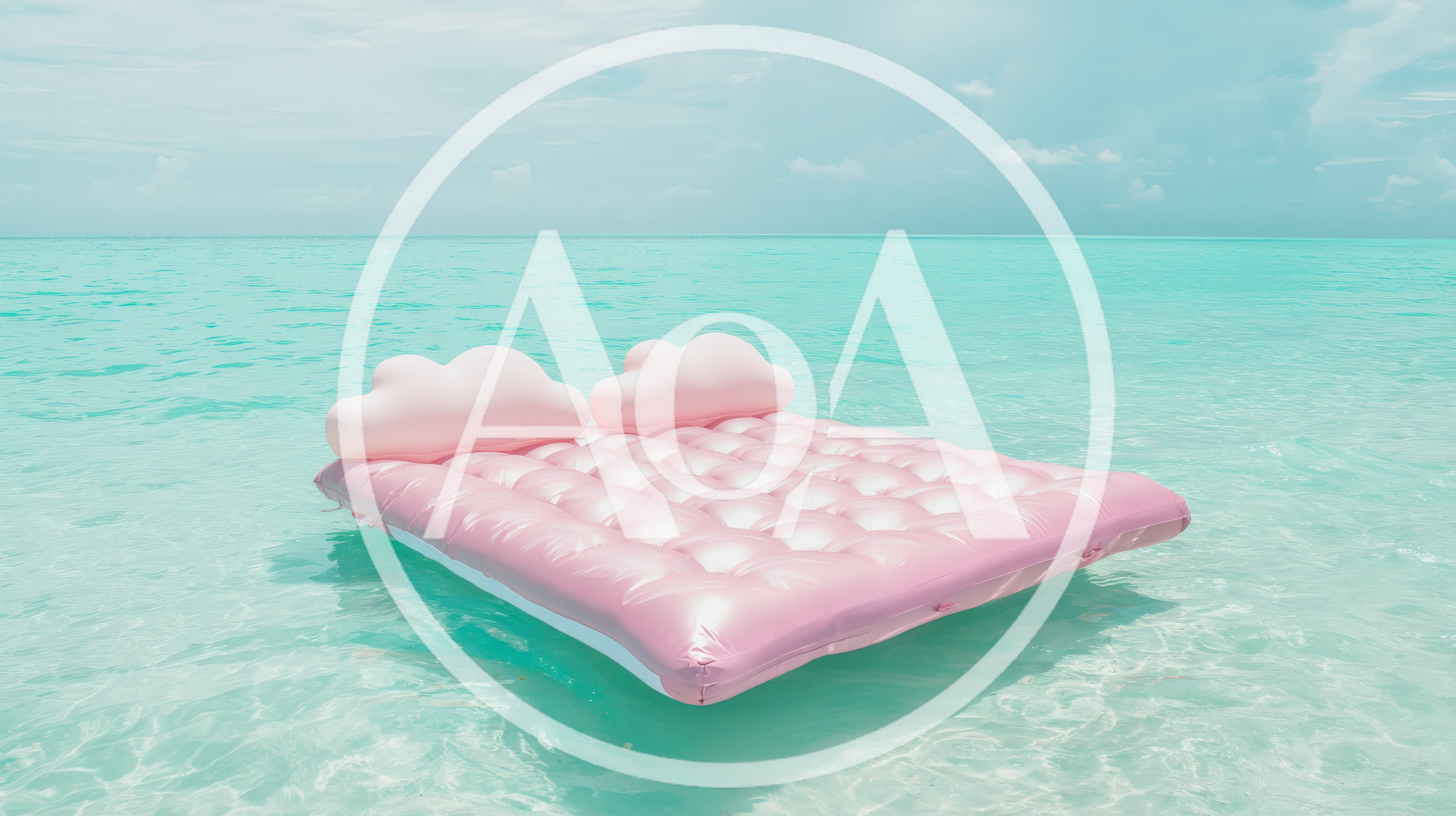 Pink Cloud Shaped Pool Float Floating On Tropical Ocean