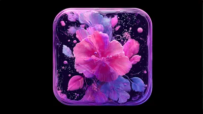 Abstract Pink Flower Inside A Glass Rounded Square