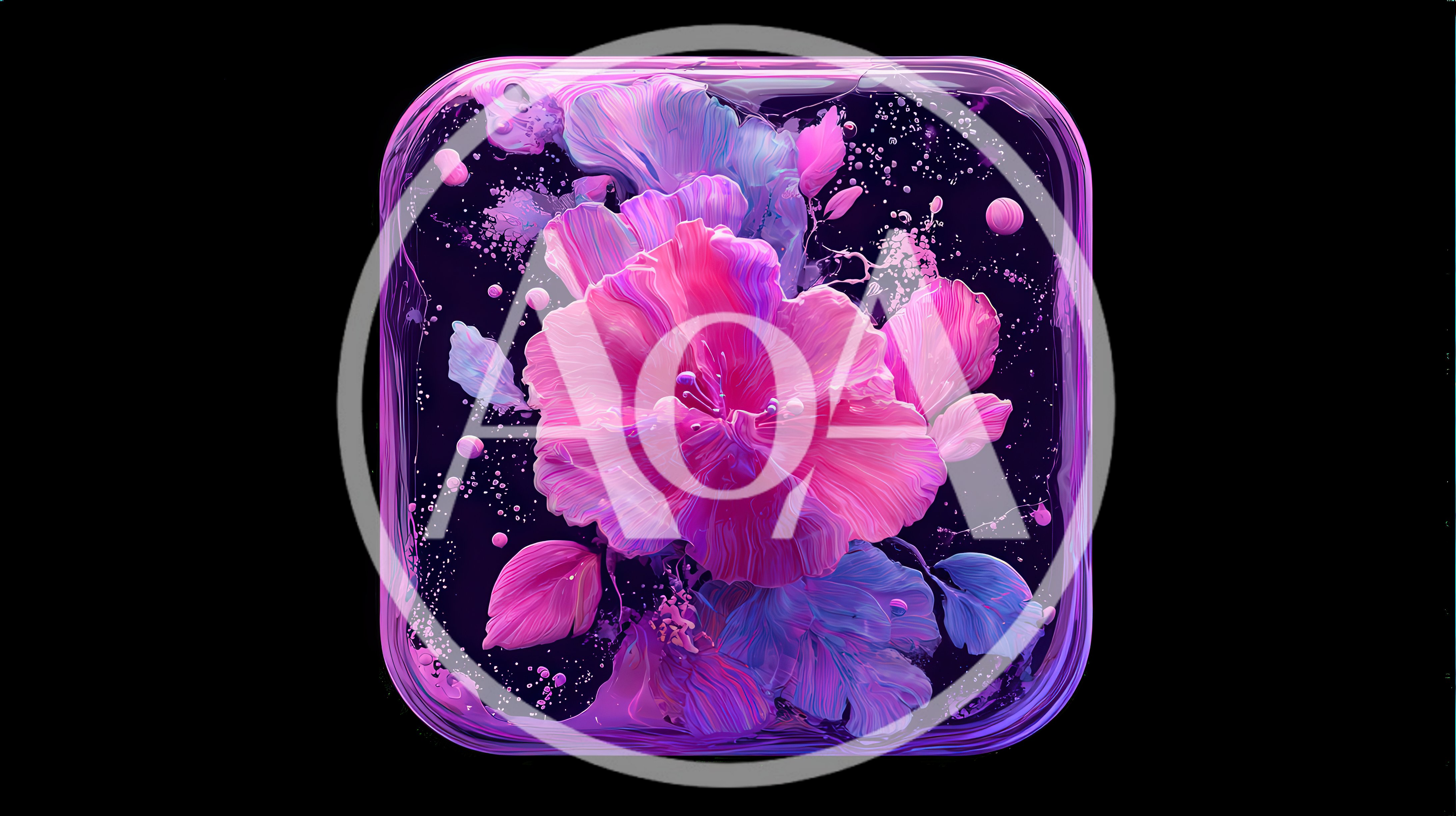 Abstract Pink Flower Inside A Glass Rounded Square