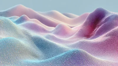 Abstract Digital Landscape With Glowing Particle Waves