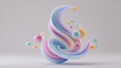Abstract 3D Swirl With Floating Glossy Spheres