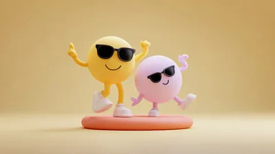 Two Cute 3D Emoji Characters Dancing on a Platform