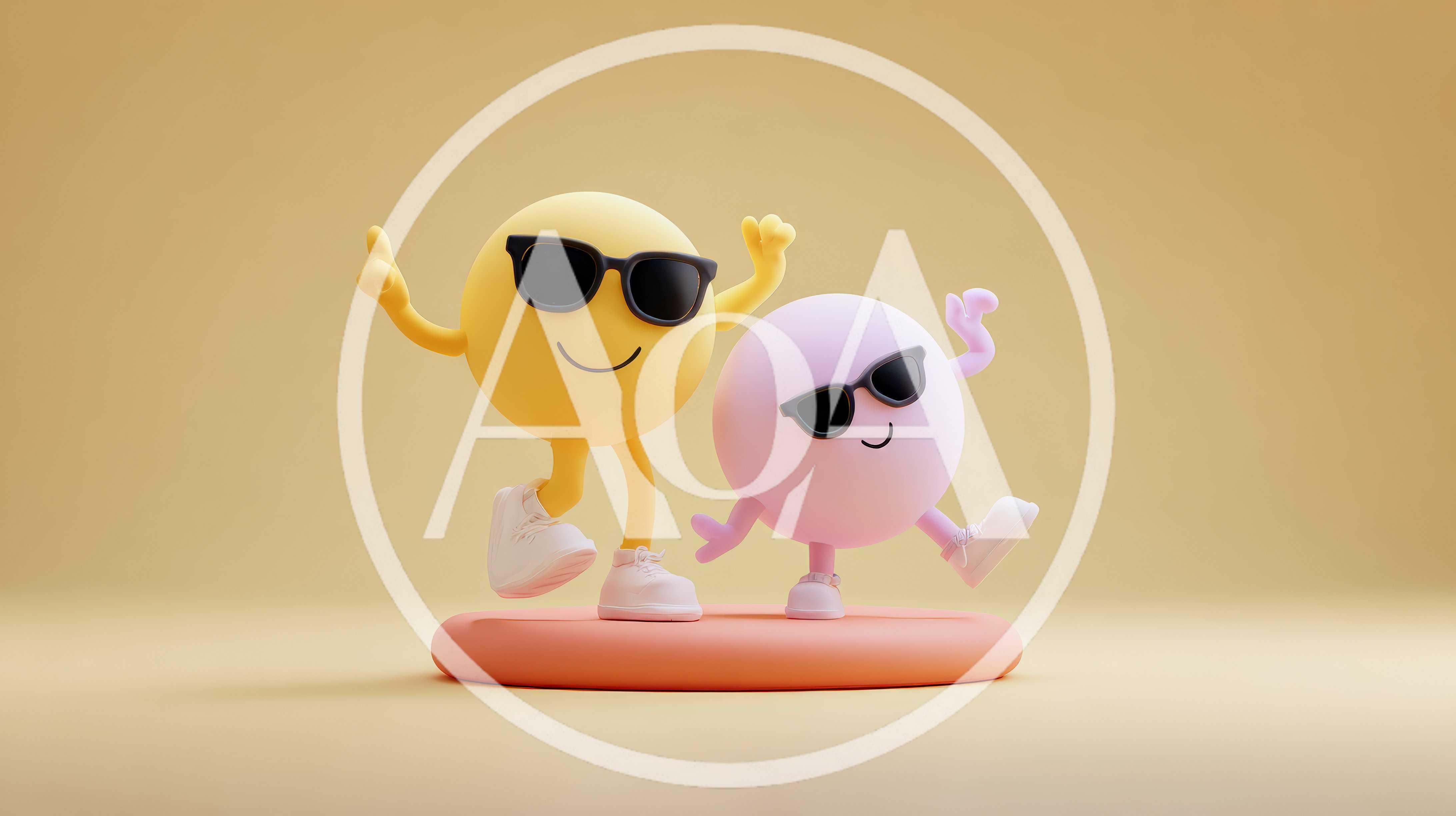 Two Cute 3D Emoji Characters Dancing on a Platform
