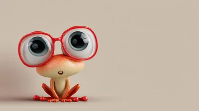Cute Cartoon Frog Wearing Oversized Red Glasses