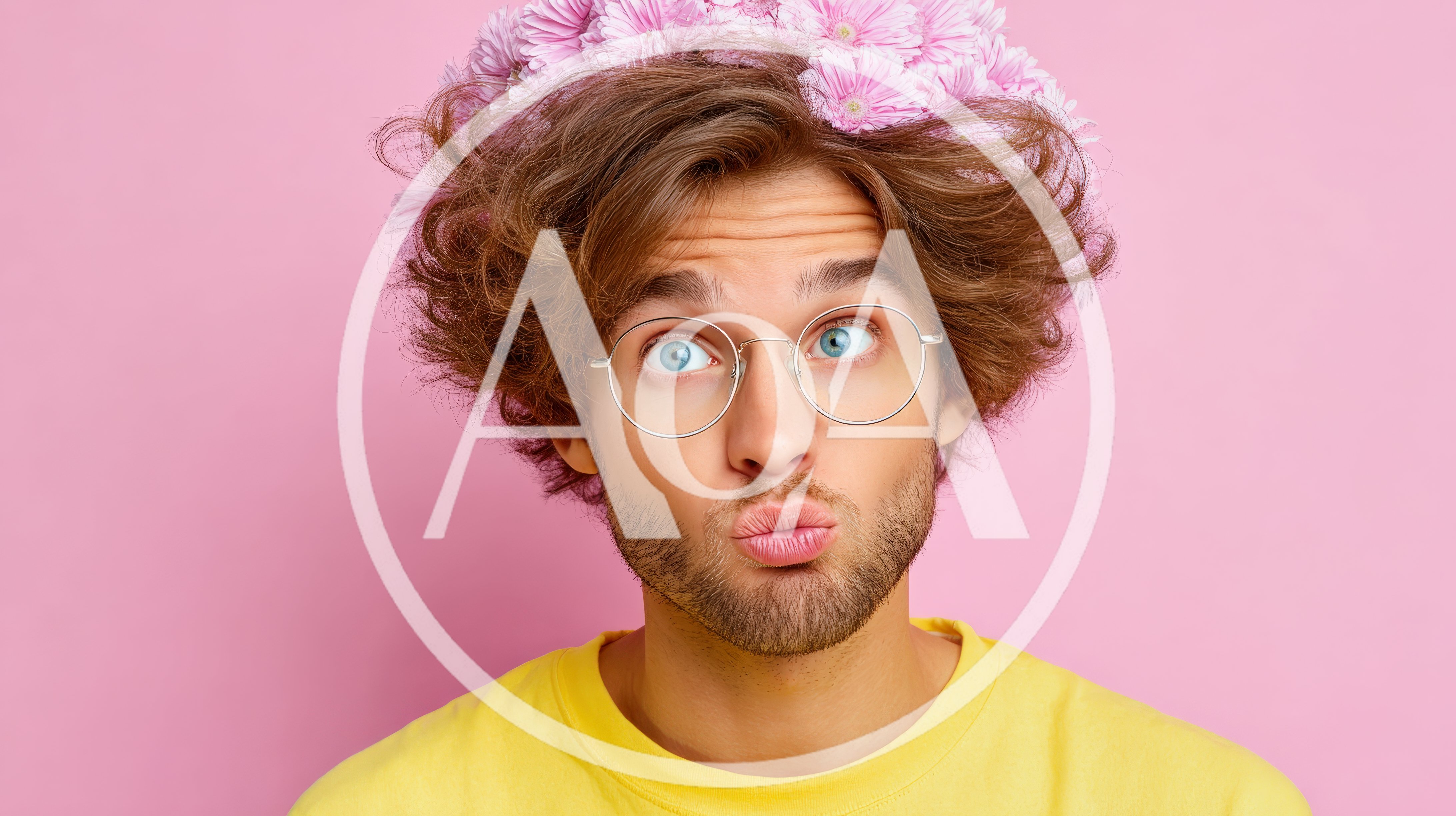 Young Man With Flower Crown And Pouty Expression