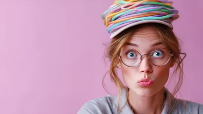 Young Woman With Colorful Coiled Tubes On Head