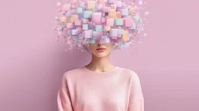 Surreal Portrait of Woman with Geometric Cube Hair