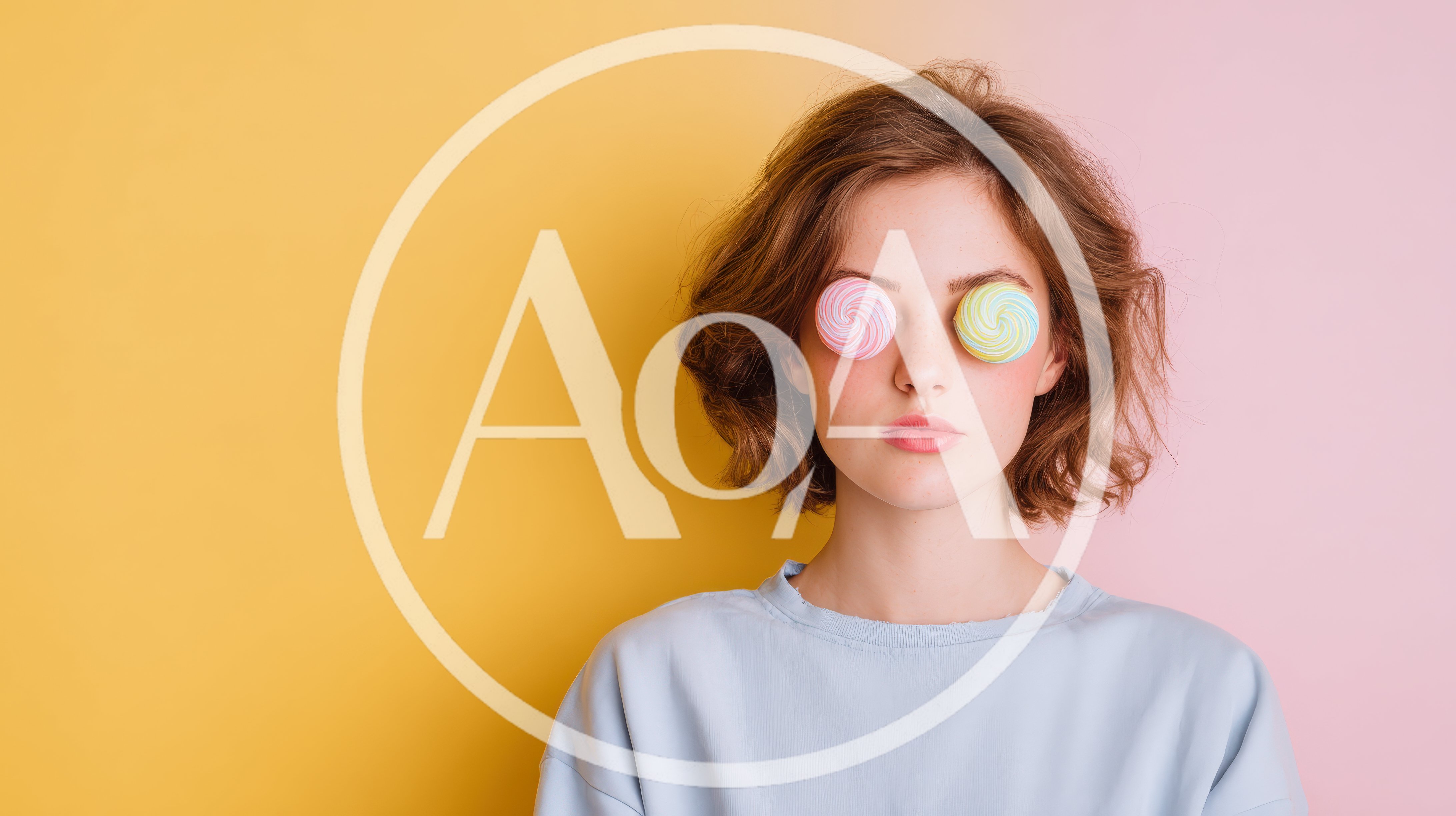 Young Woman With Lollipops Over Her Eyes