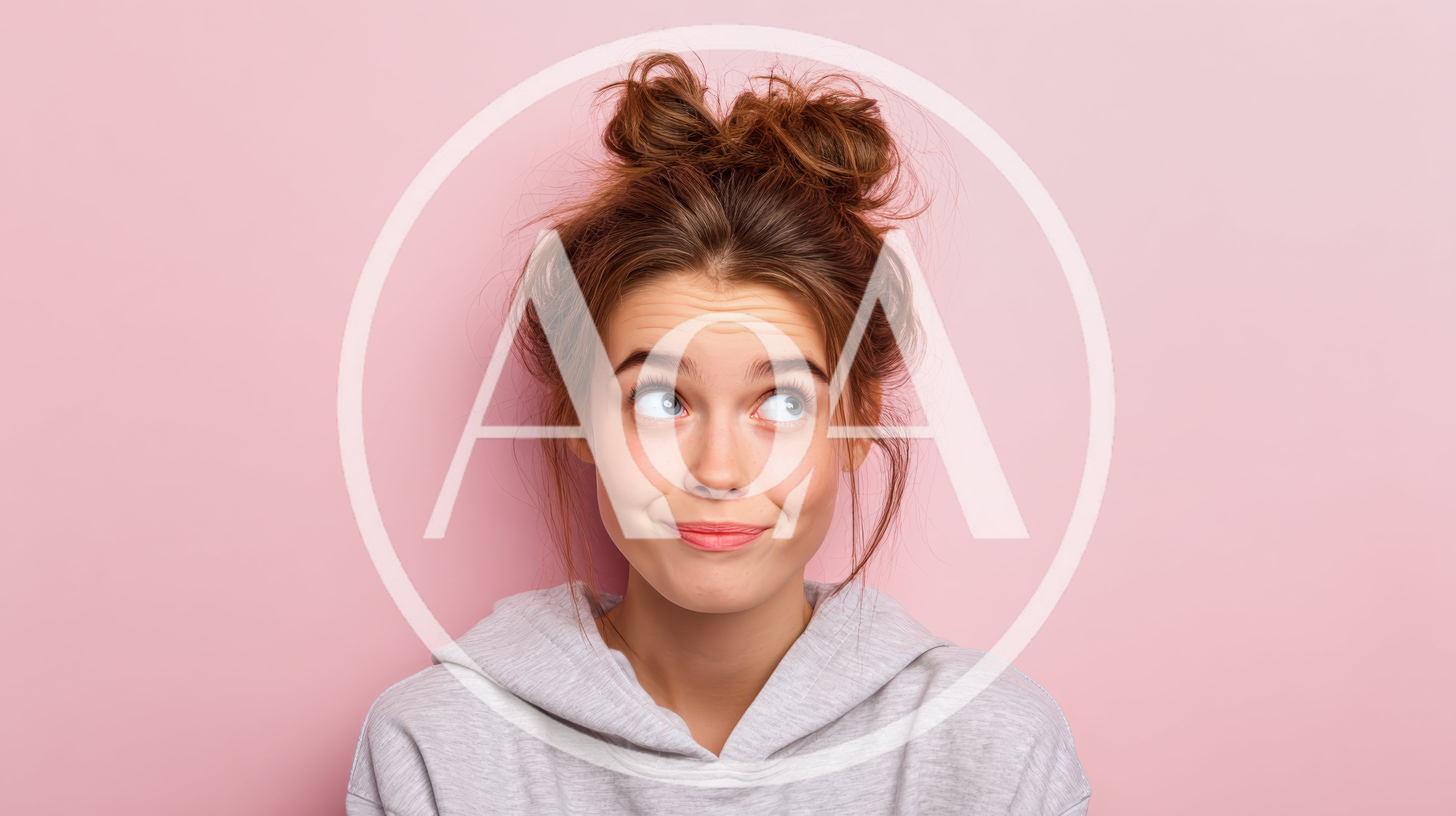Young Woman With Messy Buns Looking Upwards