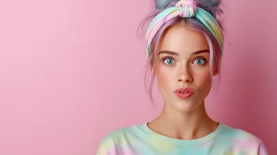 Portrait Of A Young Woman With Pastel Hair