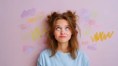 Young Woman With Messy Hair Looking Upwards