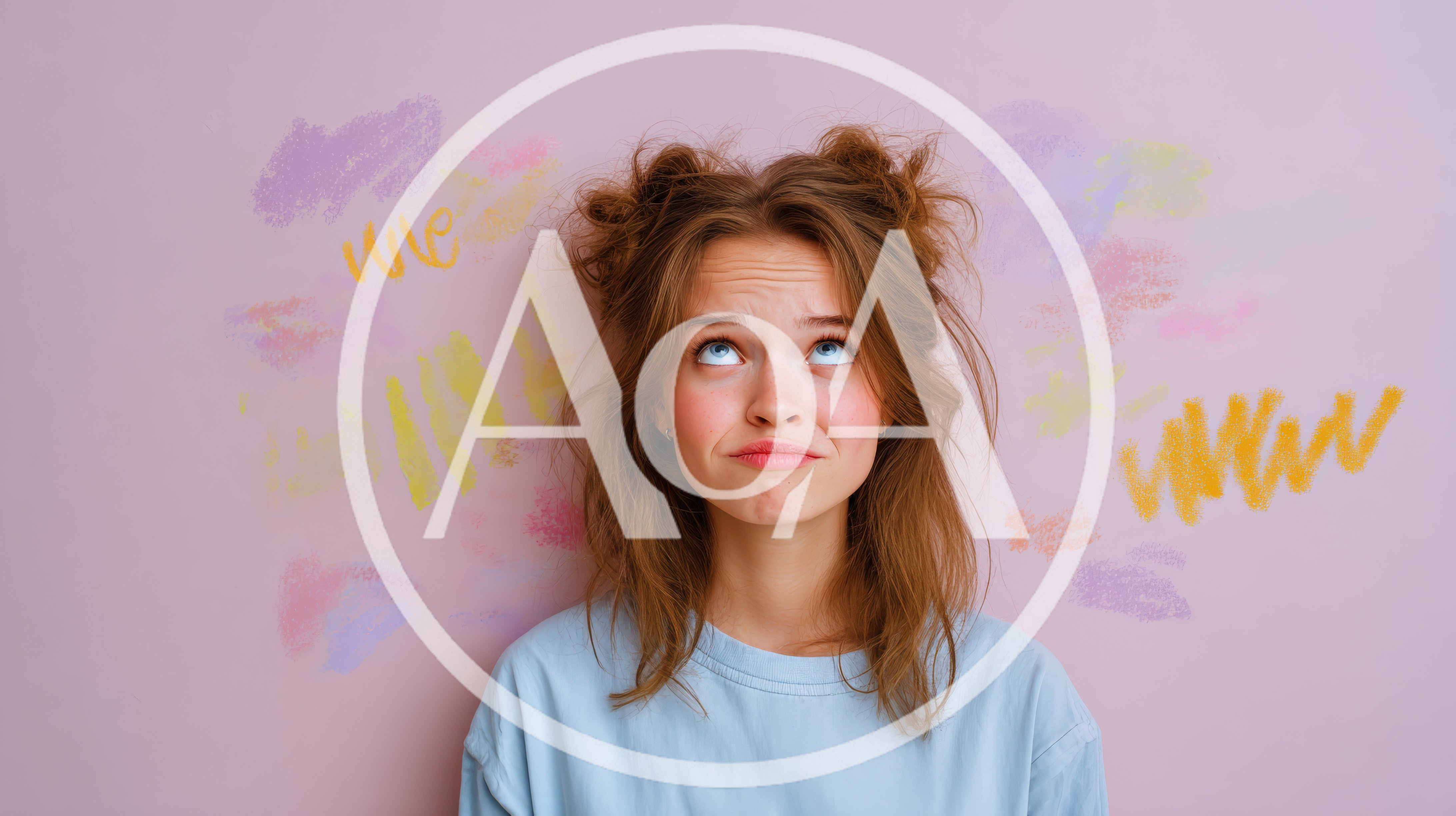 Young Woman With Messy Hair Looking Upwards