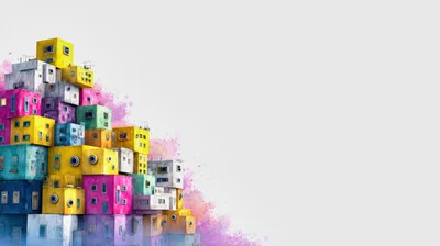 Abstract Stacked Colorful Cubist Building Structures
