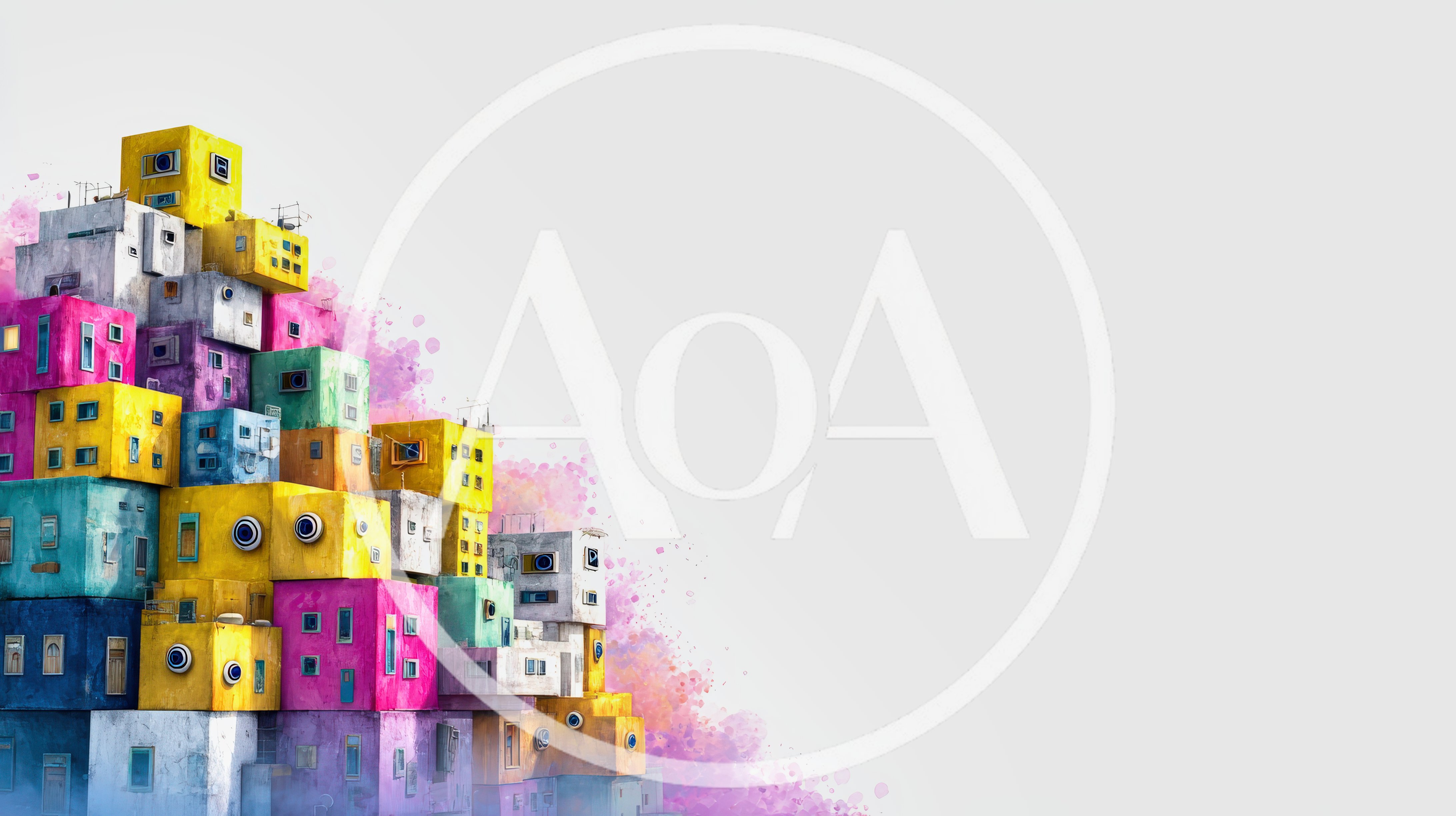 Abstract Stacked Colorful Cubist Building Structures