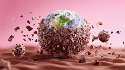 Earth Globe Covered In Chocolate Shavings And Truffles