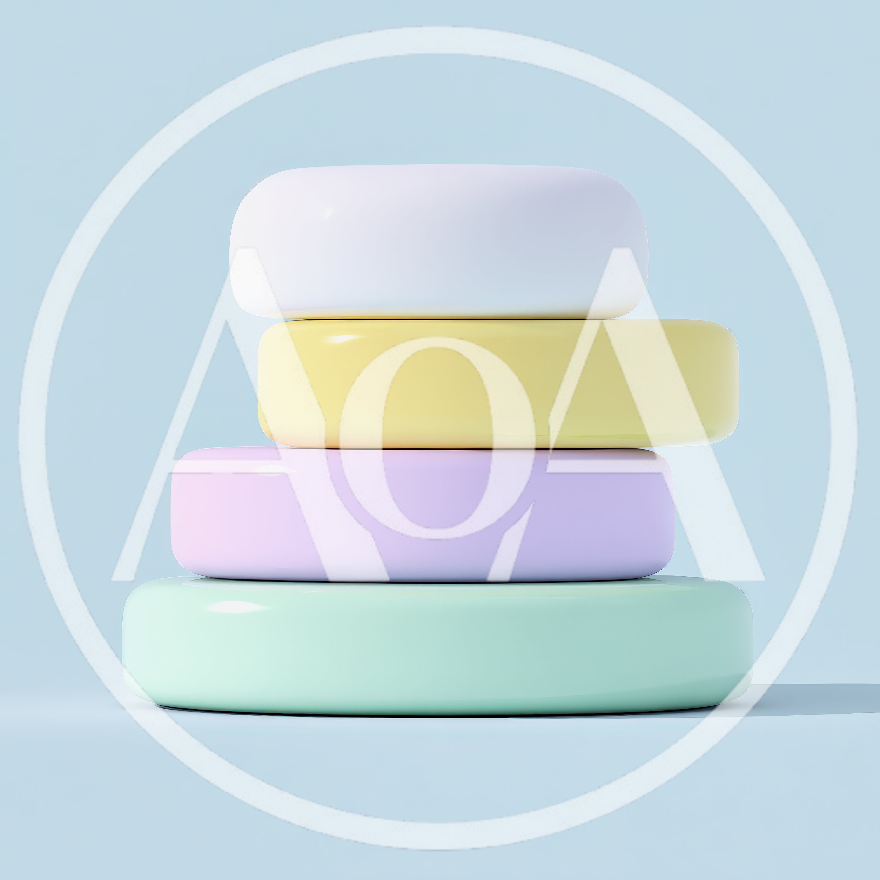 Stacked Pastel Geometric Cylindrical Platforms