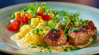 Swedish Meatballs With Cream Sauce And Potatoes