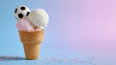 Ice Cream Cone With Soccer Ball Topping