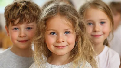 Portrait of Three Happy Young Children Smiling