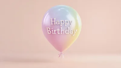 Pastel Gradient Happy Birthday Balloon On Solid Background