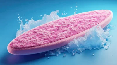 Pink Textured Oval Sponge Floating In Water Splash