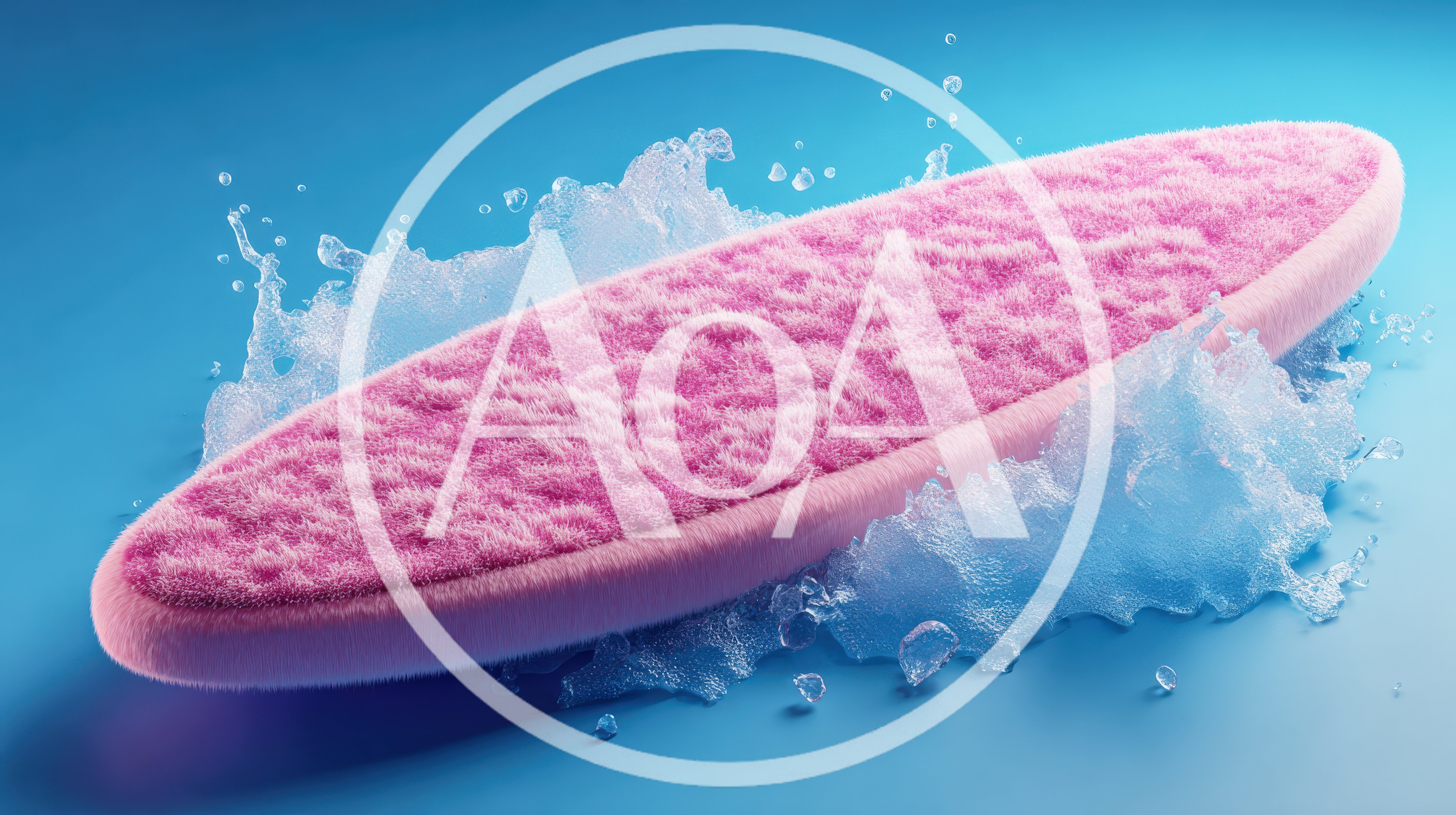 Pink Textured Oval Sponge Floating In Water Splash