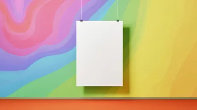 Blank White Poster Hanging Against Colorful Abstract Wall