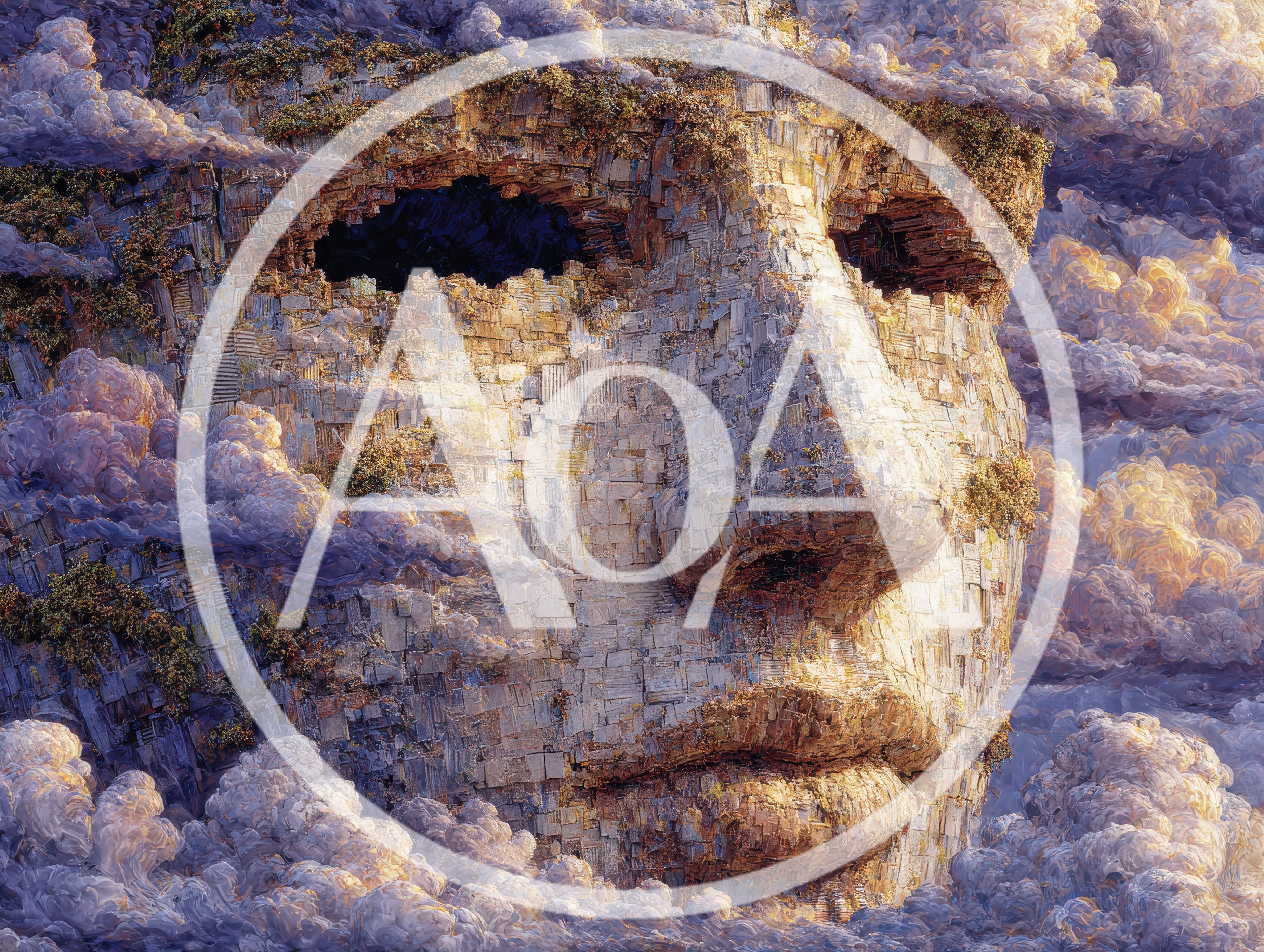 Surreal Stone Face Formed From Clouds And Architecture