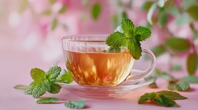 Glass Cup Of Herbal Mint Tea