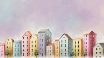 Whimsical Pastel Townhouses Illustration