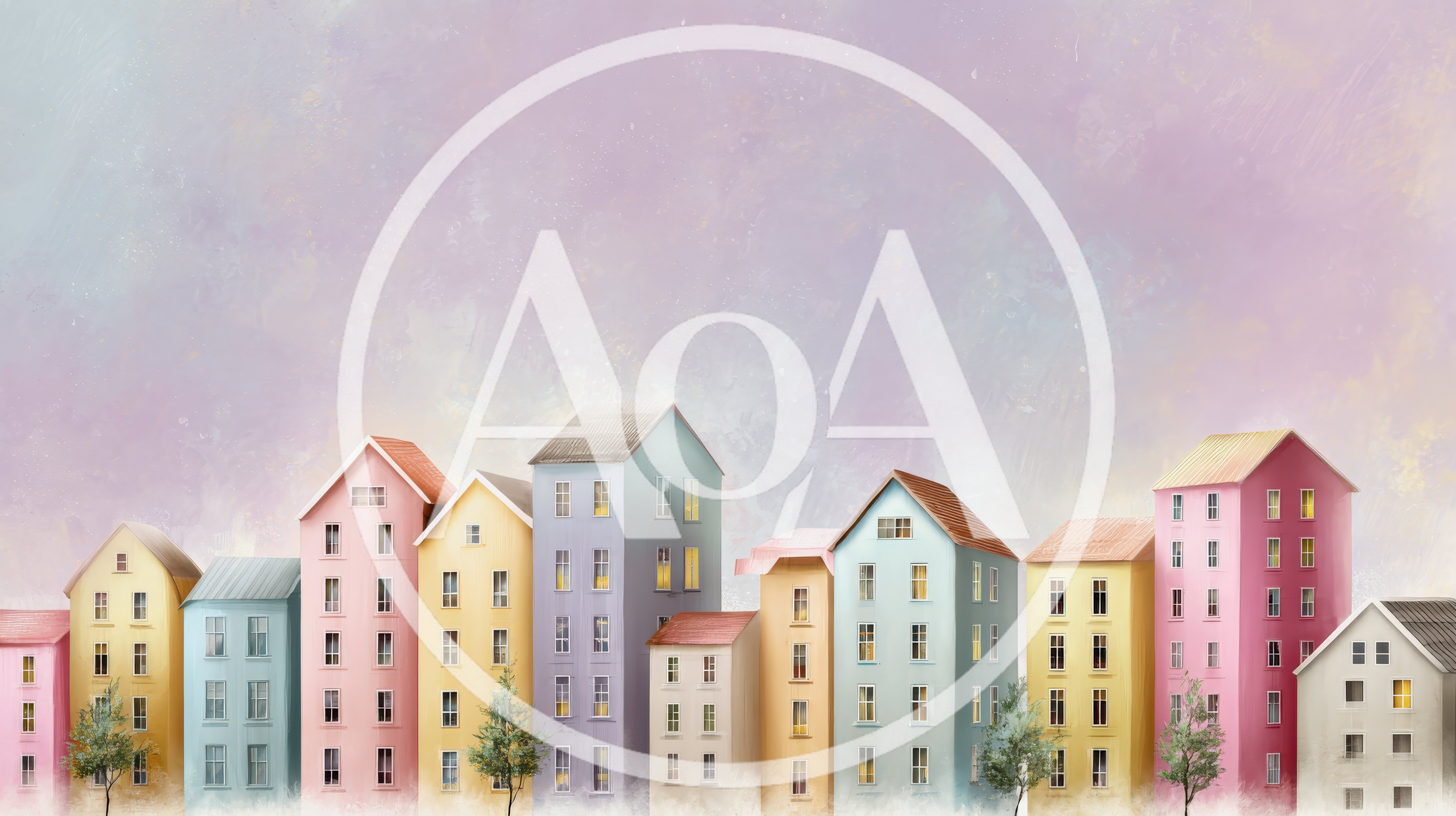 Whimsical Pastel Townhouses Illustration