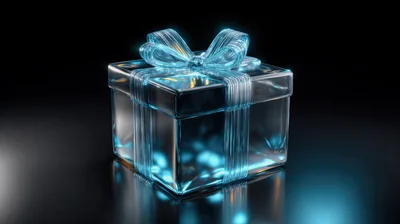Glowing Transparent Glass Gift Box With Blue Ribbon