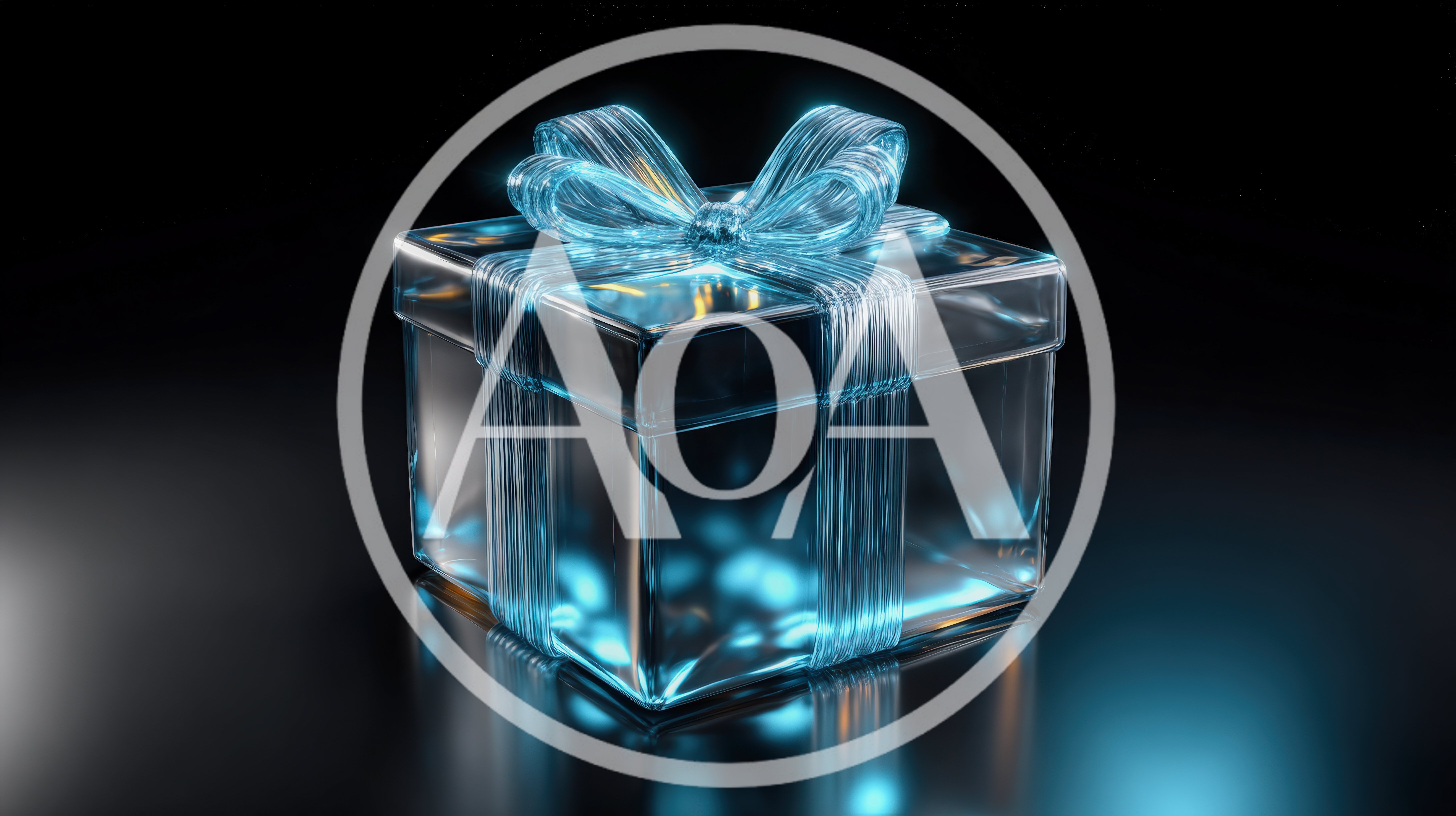 Glowing Transparent Glass Gift Box With Blue Ribbon