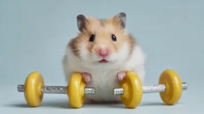 Cute Hamster Lifting Small Yellow Dumbbells