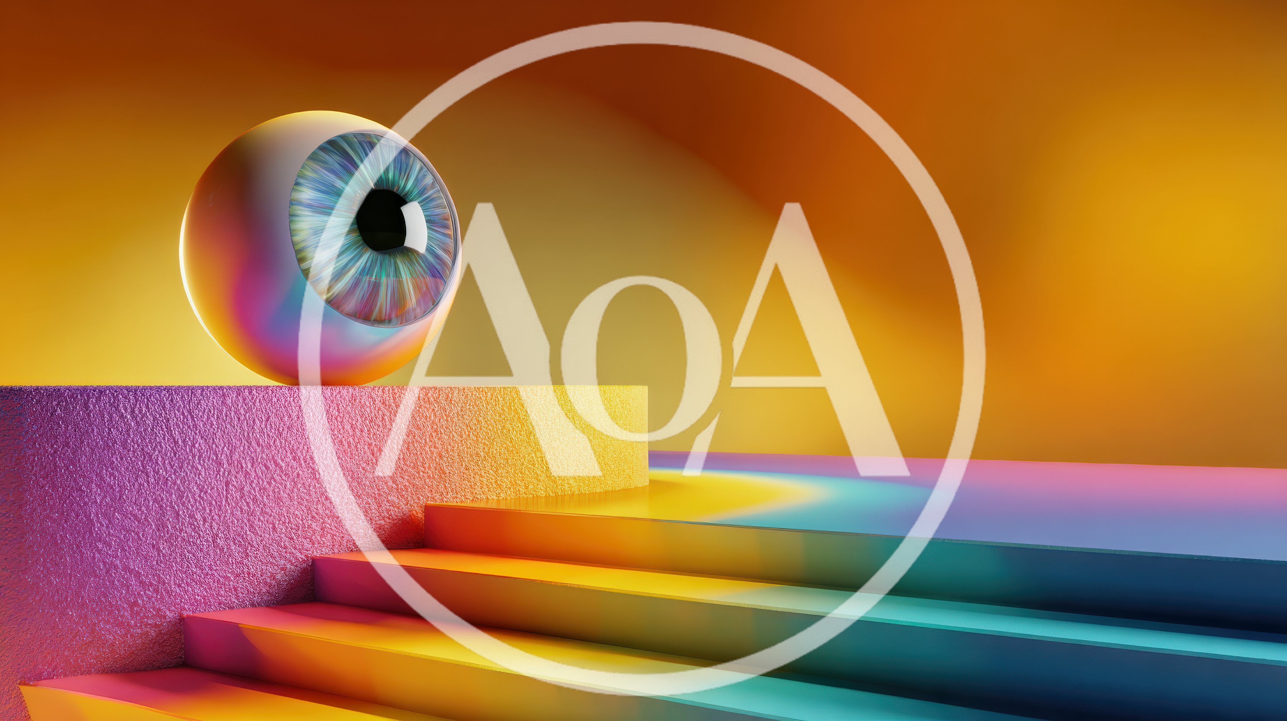 Surreal Human Eye Resting On Colorful Abstract Staircase
